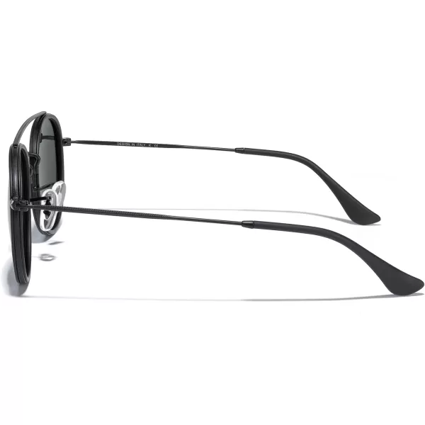 MERRYS Retro Round Polarized Sunglasses  Unisex Double Bridge Sun GlassesMatte Black FrameMatte Black BridgeG15 Lens