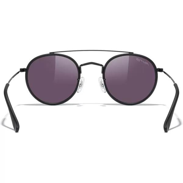 MERRYS Retro Round Polarized Sunglasses  Unisex Double Bridge Sun GlassesMatte Black FrameMatte Black BridgeGreen Mirror Lens