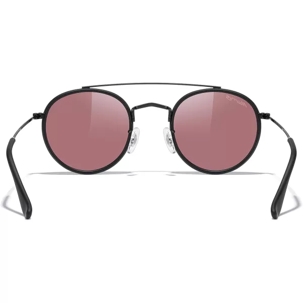 MERRYS Retro Round Polarized Sunglasses  Unisex Double Bridge Sun GlassesMatte Black FrameMatte Black BridgeRed Lens