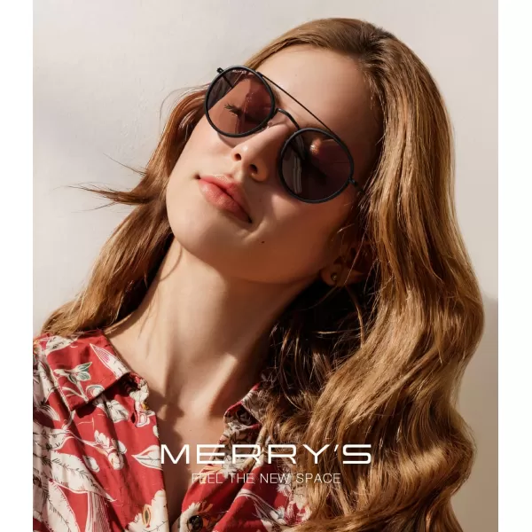 MERRYS Retro Round Polarized Sunglasses  Unisex Double Bridge Sun GlassesMatte Black FrameMatte Black BridgeRed Lens