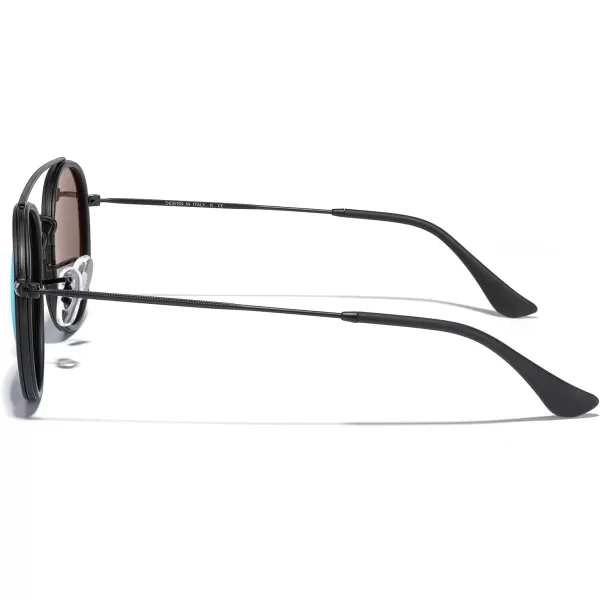 MERRYS Retro Round Polarized Sunglasses  Unisex Double Bridge Sun GlassesMatte Black FrameMatte Black BridgeRed Lens