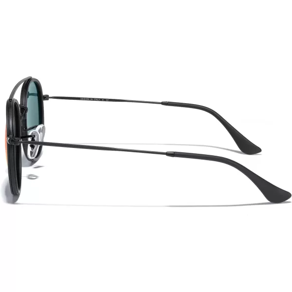 MERRYS Retro Round Polarized Sunglasses  Unisex Double Bridge Sun GlassesMatte Black FrameMatte Black BridgeRed Mirror Lens