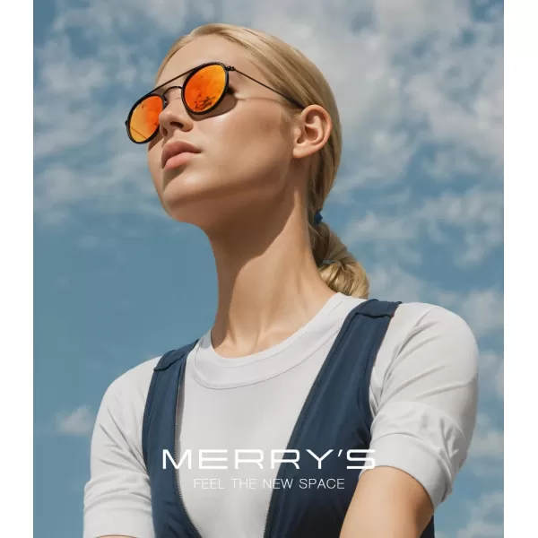 MERRYS Retro Round Polarized Sunglasses  Unisex Double Bridge Sun GlassesMatte Black FrameMatte Black BridgeRed Mirror Lens