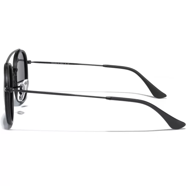 MERRYS Retro Round Polarized Sunglasses  Unisex Double Bridge Sun GlassesMatte Black FrameMatte Black BridgeSilver Mirror Lens