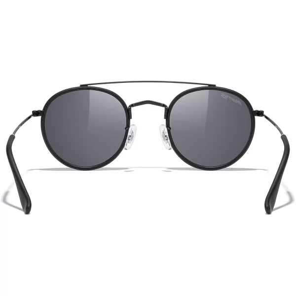 MERRYS Retro Round Polarized Sunglasses  Unisex Double Bridge Sun GlassesMatte Black FrameMatte Black BridgeSilver Mirror Lens