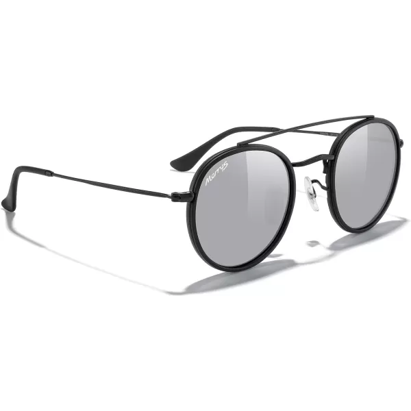 MERRYS Retro Round Polarized Sunglasses  Unisex Double Bridge Sun GlassesMatte Black FrameMatte Black BridgeSilver Mirror Lens