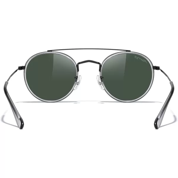 MERRYS Retro Round Polarized Sunglasses  Unisex Double Bridge Sun GlassesTra Gray FrameBlack BridgeG15 Lens