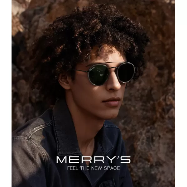 MERRYS Retro Round Polarized Sunglasses  Unisex Double Bridge Sun GlassesTra Gray FrameBlack BridgeG15 Lens