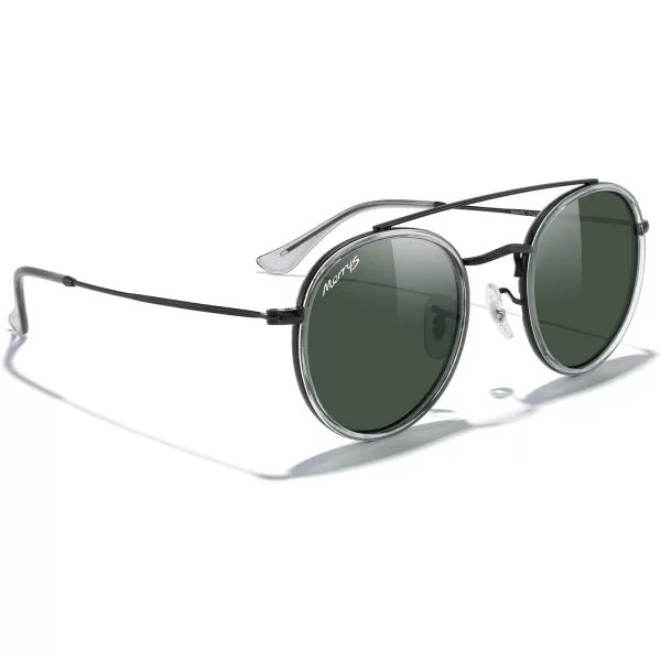 MERRYS Retro Round Polarized Sunglasses  Unisex Double Bridge Sun GlassesTra Gray FrameBlack BridgeG15 Lens