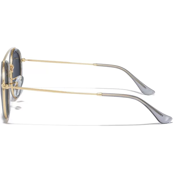 MERRYS Retro Round Polarized Sunglasses  Unisex Double Bridge Sun GlassesTra Gray FrameGold BridgeBlack Lens