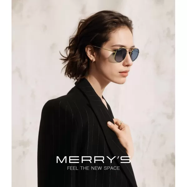 MERRYS Retro Round Polarized Sunglasses  Unisex Double Bridge Sun GlassesTra Gray FrameGold BridgeBlue Lens