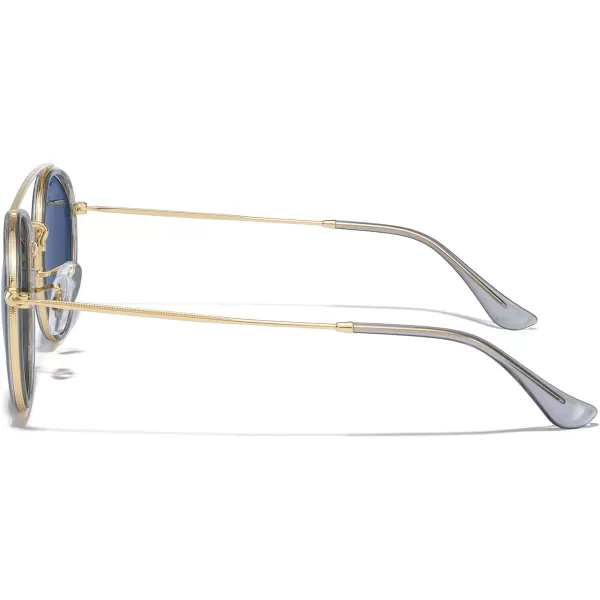 MERRYS Retro Round Polarized Sunglasses  Unisex Double Bridge Sun GlassesTra Gray FrameGold BridgeBlue Lens