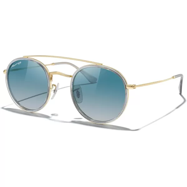 MERRYS Retro Round Polarized Sunglasses  Unisex Double Bridge Sun GlassesTra Gray FrameGold BridgeGreen Gradient Lens