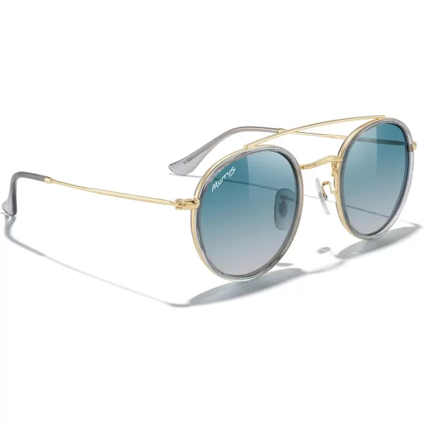 MERRYS Retro Round Polarized Sunglasses  Unisex Double Bridge Sun GlassesTra Gray FrameGold BridgeGreen Gradient Lens