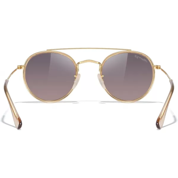MERRYS Retro Round Polarized Sunglasses  Unisex Double Bridge Sun GlassesTra Yellow FrameGold BridgeBrown Gradient Lens
