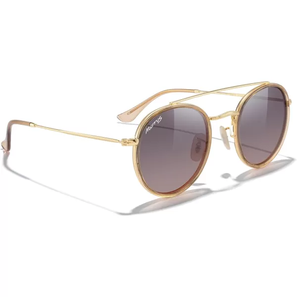 MERRYS Retro Round Polarized Sunglasses  Unisex Double Bridge Sun GlassesTra Yellow FrameGold BridgeBrown Gradient Lens