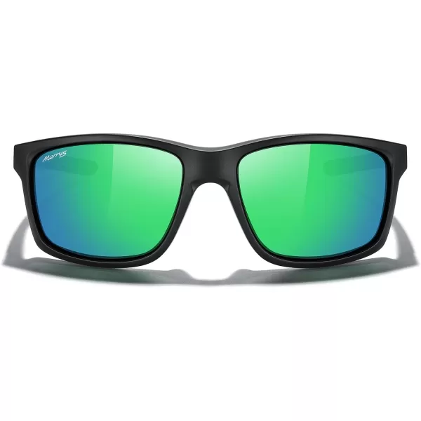 MERRYS Sports Polarized Sunglasses For Men Women Cycling Running Driving Golf Fishing UV400 Protection S9266Matte Black FrameGreen Mirror Polarized Lens