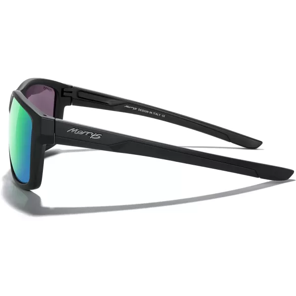 MERRYS Sports Polarized Sunglasses For Men Women Cycling Running Driving Golf Fishing UV400 Protection S9266Matte Black FrameGreen Mirror Polarized Lens