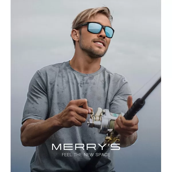 MERRYS Sports Polarized Sunglasses For Men Women Cycling Running Driving Golf Fishing UV400 Protection S9266Matte Black FrameSky Blue Mirror Polarized Lens