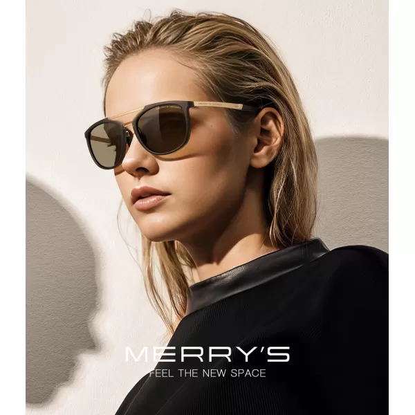 MERRYS Square Polarized Sunglasses for Men Women Vintage Double Bridge Sunglasses Mirrored LensBrown FrameGold BridgeBrown Lens
