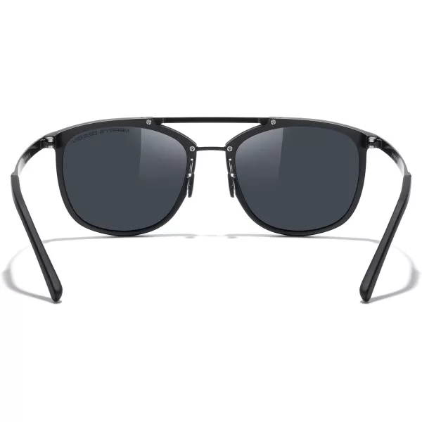 MERRYS Square Polarized Sunglasses for Men Women Vintage Double Bridge Sunglasses Mirrored LensMatte Black FrameMatte Black BridgeBlack Lens