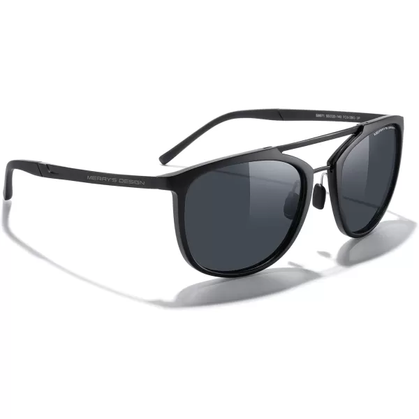 MERRYS Square Polarized Sunglasses for Men Women Vintage Double Bridge Sunglasses Mirrored LensMatte Black FrameMatte Black BridgeBlack Lens