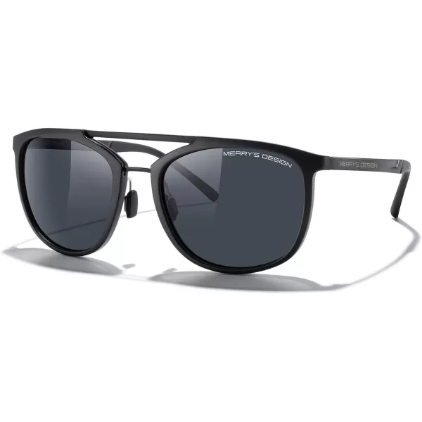 MERRYS Square Polarized Sunglasses for Men Women Vintage Double Bridge Sunglasses Mirrored LensMatte Black FrameMatte Black BridgeBlack Lens