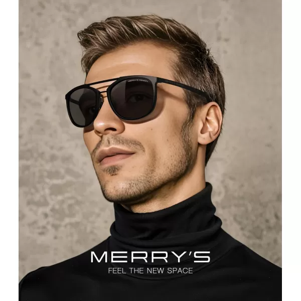 MERRYS Square Polarized Sunglasses for Men Women Vintage Double Bridge Sunglasses Mirrored LensMatte Black FrameMatte Black BridgeBlack Lens