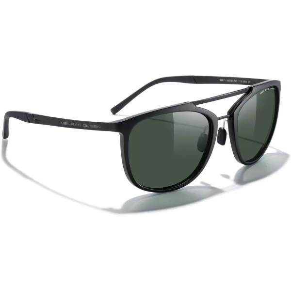 MERRYS Square Polarized Sunglasses for Men Women Vintage Double Bridge Sunglasses Mirrored LensMatte Black FrameMatte Black BridgeG15 Lens