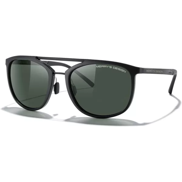 MERRYS Square Polarized Sunglasses for Men Women Vintage Double Bridge Sunglasses Mirrored LensMatte Black FrameMatte Black BridgeG15 Lens