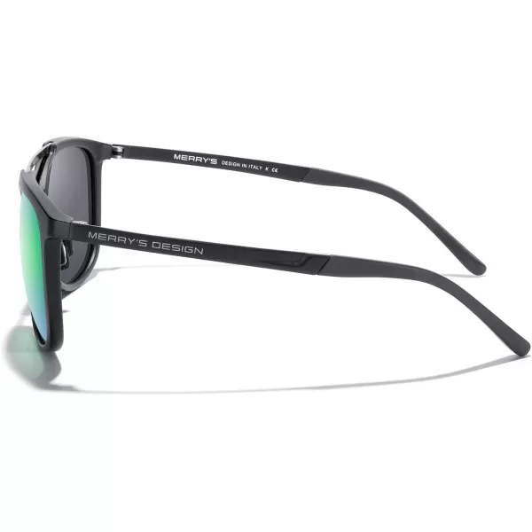 MERRYS Square Polarized Sunglasses for Men Women Vintage Double Bridge Sunglasses Mirrored LensMatte Black FrameMatte Black BridgeGreen Mirror Lens
