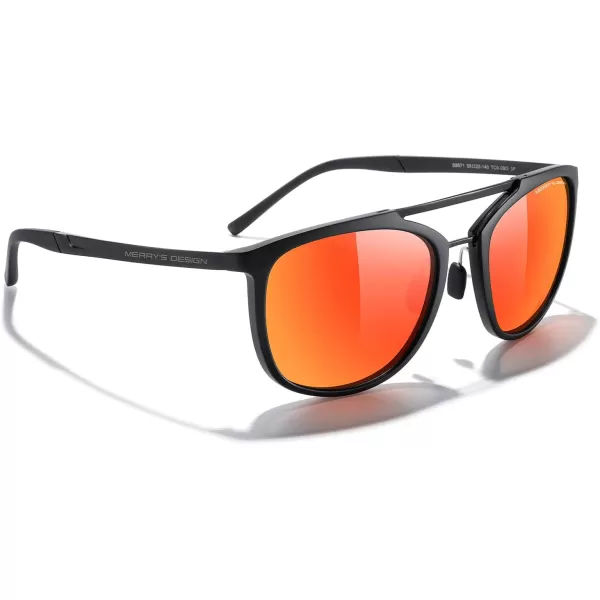 MERRYS Square Polarized Sunglasses for Men Women Vintage Double Bridge Sunglasses Mirrored LensMatte Black FrameMatte Black BridgeRed Mirror Lens