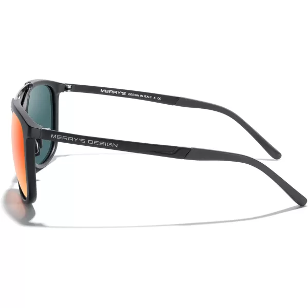 MERRYS Square Polarized Sunglasses for Men Women Vintage Double Bridge Sunglasses Mirrored LensMatte Black FrameMatte Black BridgeRed Mirror Lens