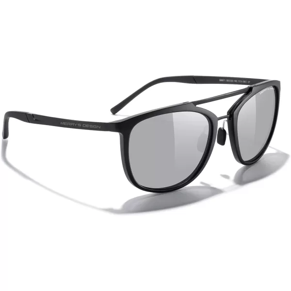 MERRYS Square Polarized Sunglasses for Men Women Vintage Double Bridge Sunglasses Mirrored LensMatte Black FrameMatte Black BridgeSilver Mirror Lens