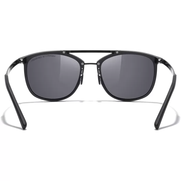 MERRYS Square Polarized Sunglasses for Men Women Vintage Double Bridge Sunglasses Mirrored LensMatte Black FrameMatte Black BridgeSilver Mirror Lens