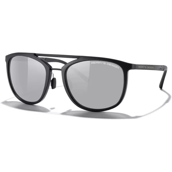 MERRYS Square Polarized Sunglasses for Men Women Vintage Double Bridge Sunglasses Mirrored LensMatte Black FrameMatte Black BridgeSilver Mirror Lens