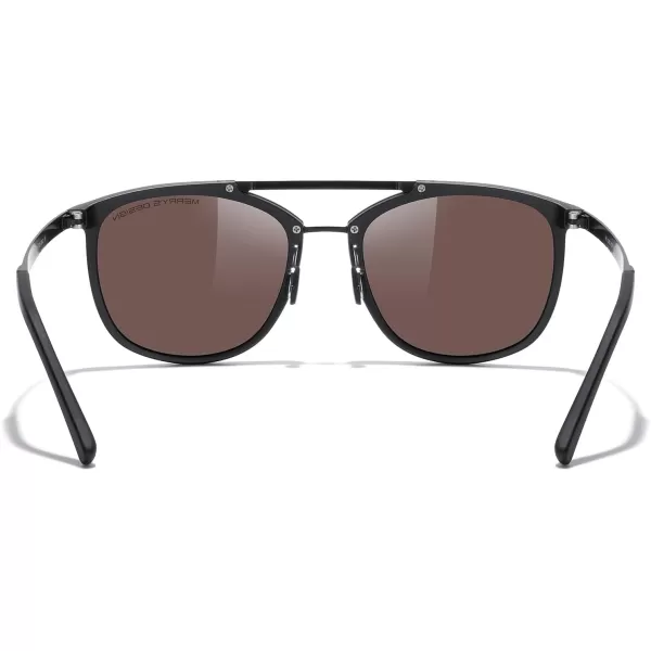 MERRYS Square Polarized Sunglasses for Men Women Vintage Double Bridge Sunglasses Mirrored LensMatte Black FrameMatte Black BridgeSky Blue Mirror Lens