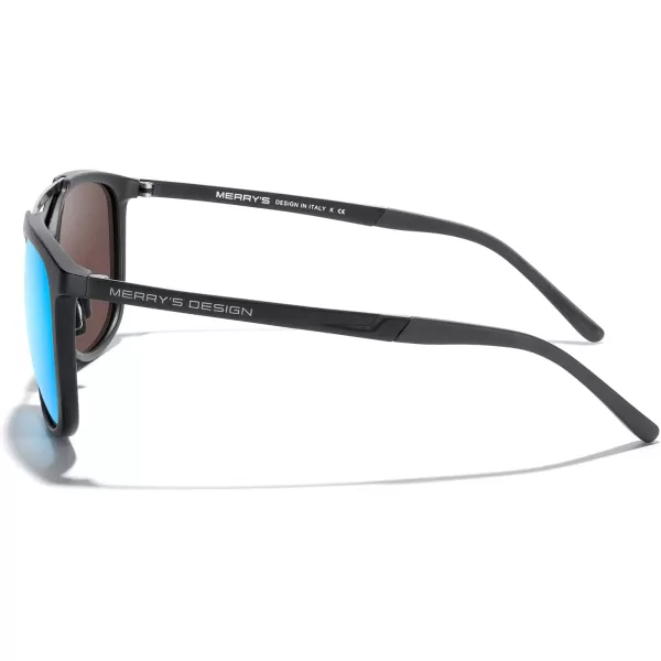 MERRYS Square Polarized Sunglasses for Men Women Vintage Double Bridge Sunglasses Mirrored LensMatte Black FrameMatte Black BridgeSky Blue Mirror Lens