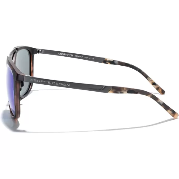 MERRYS Square Polarized Sunglasses for Men Women Vintage Double Bridge Sunglasses Mirrored LensTortoise FrameGray BridgeBlue Mirror Lens