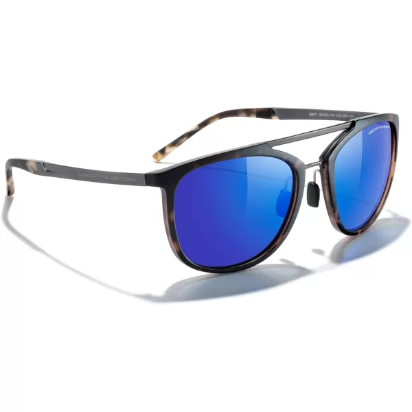 MERRYS Square Polarized Sunglasses for Men Women Vintage Double Bridge Sunglasses Mirrored LensTortoise FrameGray BridgeBlue Mirror Lens