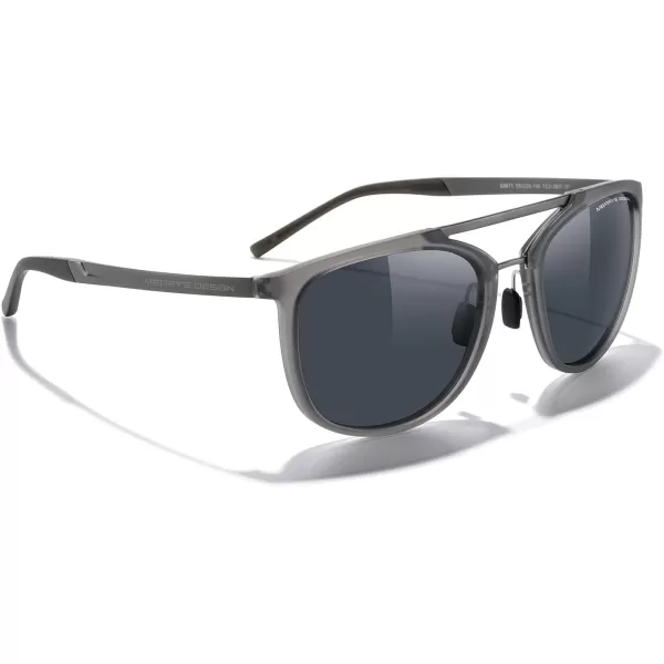 MERRYS Square Polarized Sunglasses for Men Women Vintage Double Bridge Sunglasses Mirrored LensTra Gray FrameGray BridgeBlack Lens