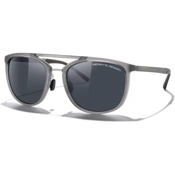 MERRYS Square Polarized Sunglasses for Men Women Vintage Double Bridge Sunglasses Mirrored LensTra Gray FrameGray BridgeBlack Lens