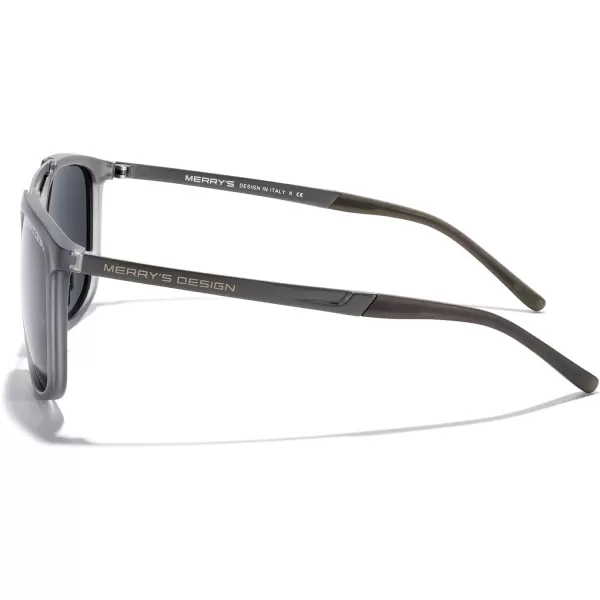 MERRYS Square Polarized Sunglasses for Men Women Vintage Double Bridge Sunglasses Mirrored LensTra Gray FrameGray BridgeBlack Lens