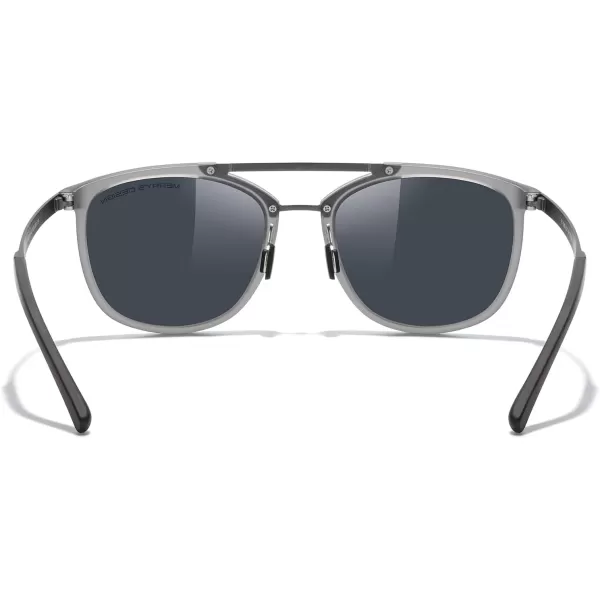 MERRYS Square Polarized Sunglasses for Men Women Vintage Double Bridge Sunglasses Mirrored LensTra Gray FrameGray BridgeBlack Lens