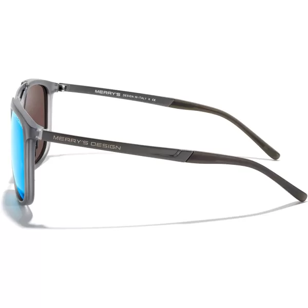 MERRYS Square Polarized Sunglasses for Men Women Vintage Double Bridge Sunglasses Mirrored LensTra Gray FrameGray BridgeSky Blue Mirror Lens