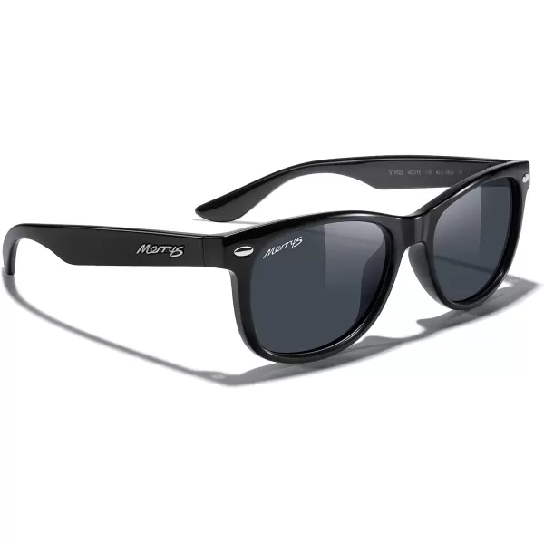 MERRYS Unisex Kids Polarized Sunglasses for kids Children Polarized Retro Sunglasses Age 312Black FrameBlack Lens