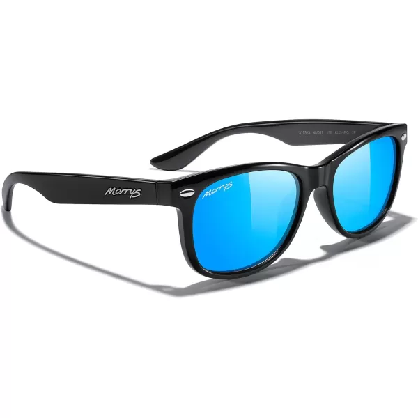 MERRYS Unisex Kids Polarized Sunglasses for kids Children Polarized Retro Sunglasses Age 312Black FrameBlue Mirror Lens