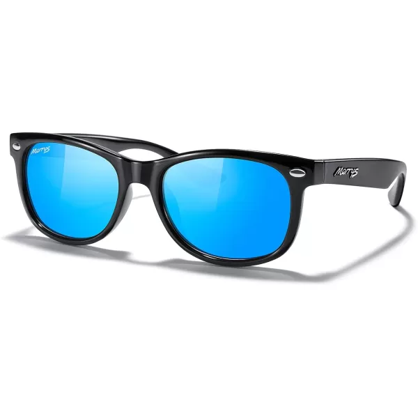 MERRYS Unisex Kids Polarized Sunglasses for kids Children Polarized Retro Sunglasses Age 312Black FrameBlue Mirror Lens