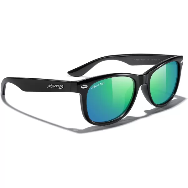 MERRYS Unisex Kids Polarized Sunglasses for kids Children Polarized Retro Sunglasses Age 312Black FrameGreen Mirror Lens