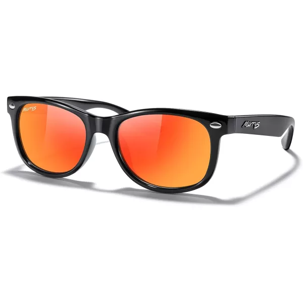 MERRYS Unisex Kids Polarized Sunglasses for kids Children Polarized Retro Sunglasses Age 312Black FrameRed Mirror Lens